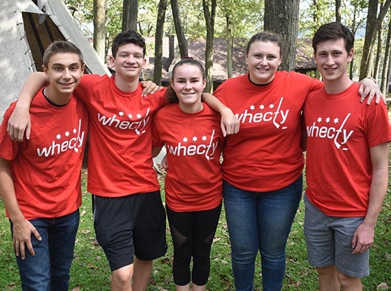 5 teens in red WHECTY t-shirts