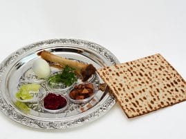 Silver Seder plate with matzah on the side