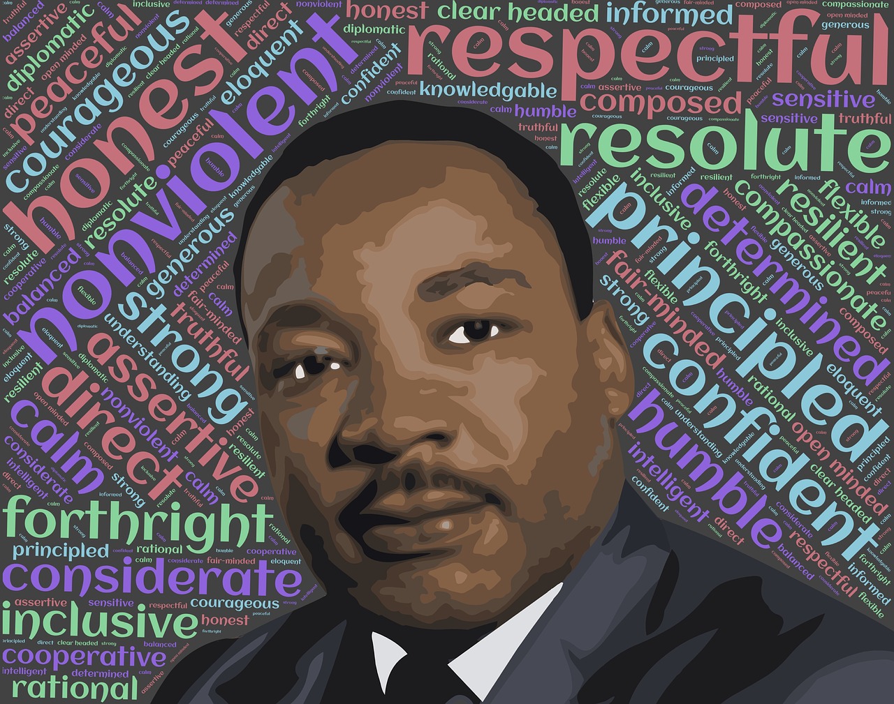 Martin Luther King Jr. on word cloud background