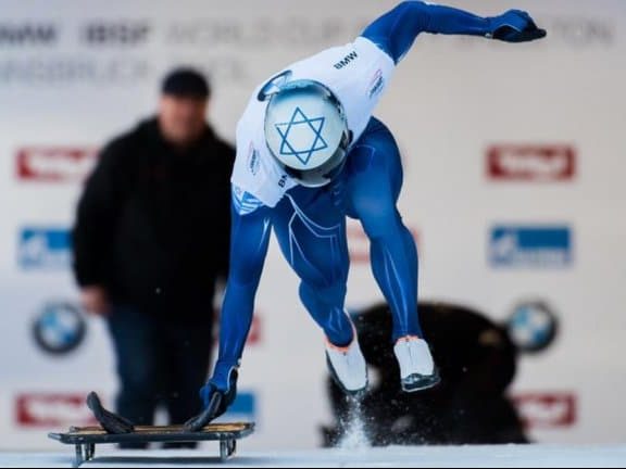 Israeli skeleton athlete at start of track