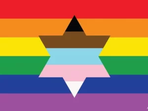 lgbtq flag with star of david in the center