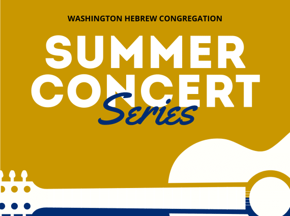 Summer concert series graphic with white guitar over gold background
