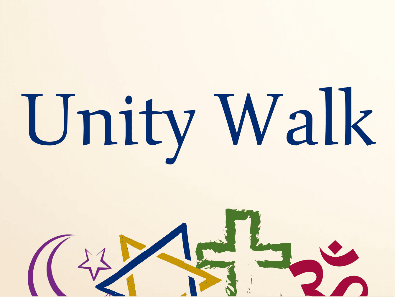 graphic with "Unity Walk" in text and religious symbols below