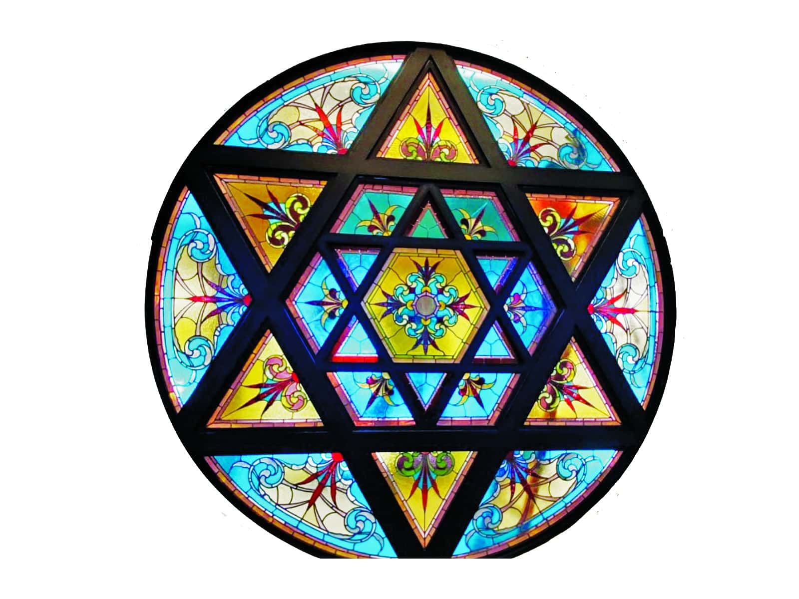 Star of David inside another made from stained glass