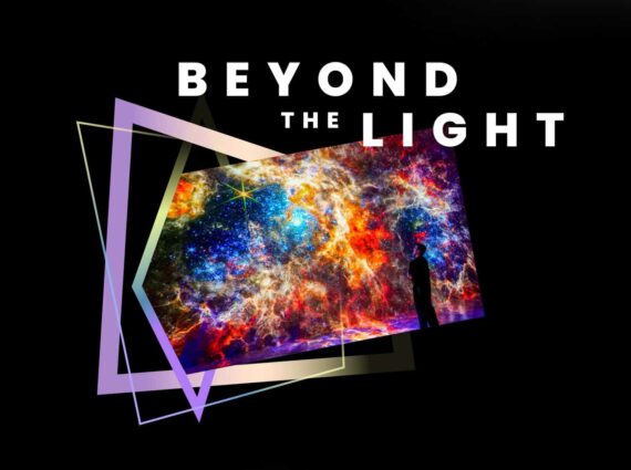 Beyond the light with image from space coming out of the screen