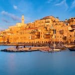 Jaffa Port at golden hour from the sea
