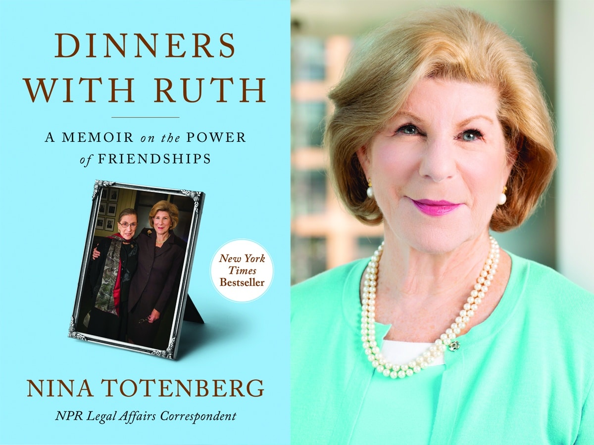 "Dinners with Ruth" book cover side-byu-side with headshot of Nina Totenberg