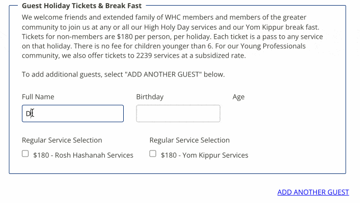 animated GIF of adding guest tickets to HHD order form