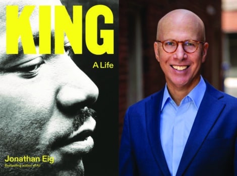 "King: A Life" book cover and headshot of author Jonathan Eig