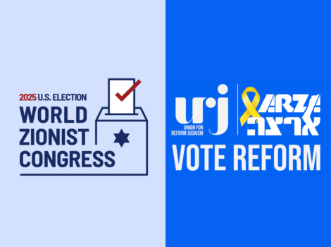This is an eye-catching graphic promoting the 2025 U.S. election for the World Zionist Congress, with a call to "Vote Reform." It also features the Union for Reform Judaism (URJ) and ARZA logos, encouraging participation in the Zionist Congress elections. The design is clear and concise, emphasizing the importance of voting and reform within the Jewish community.