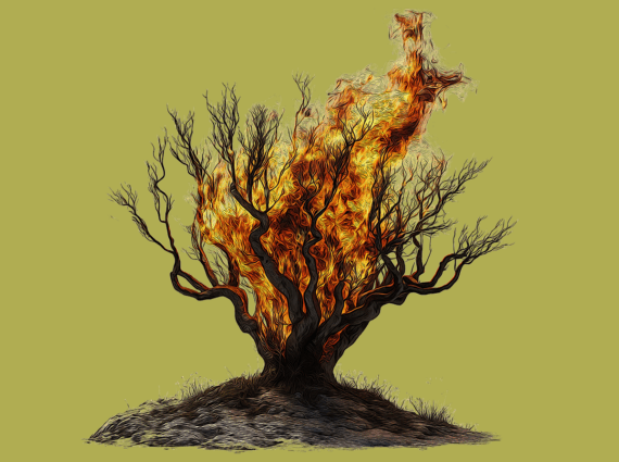 graphic of burning bush on yellow-green background
