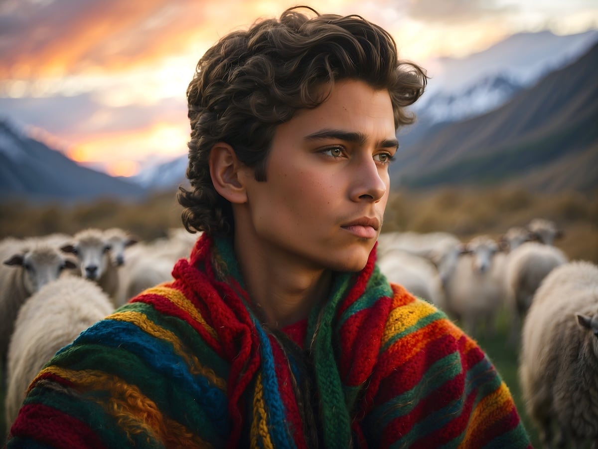 AI Generated image of Joseph wearing a coat of many colors.