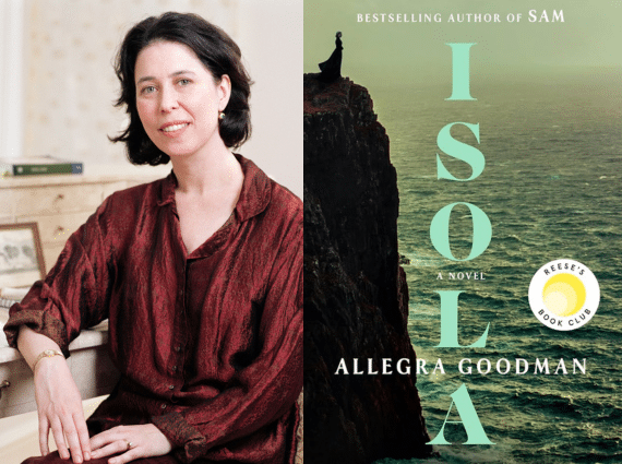 Author Allegra Goodman next to book Isola