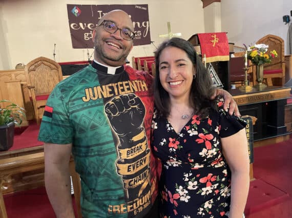 Rev. Dr. Christopher Zacharias and Rabbi Sue Shankman at John Wesley AME Zion Church during Juneteenth