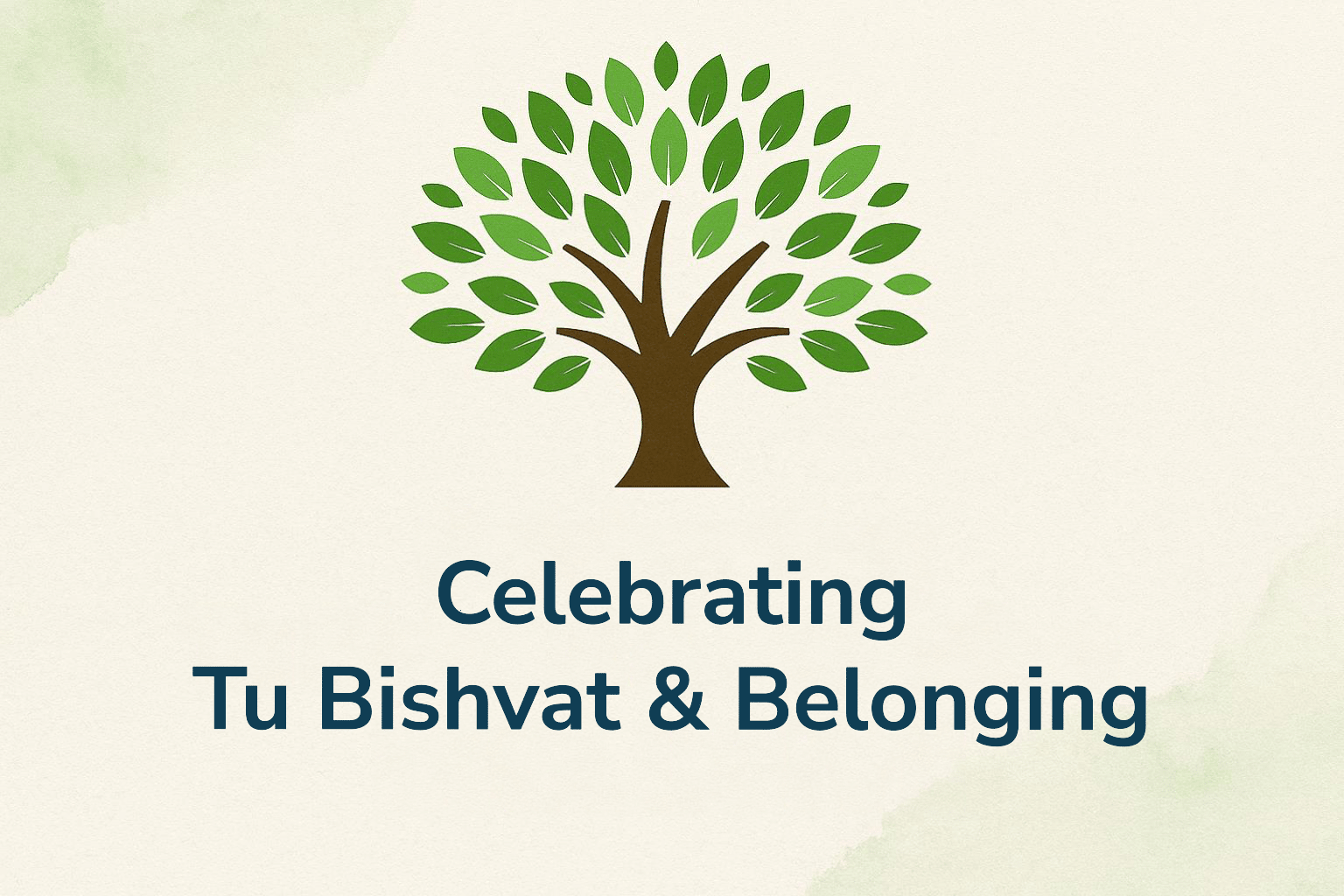 text: Celebrating Tu Bishvat & Belonging featuring an image of a tree